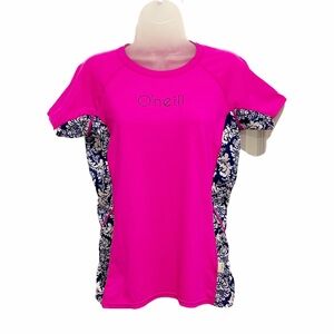 O'Neill Pink and Blue Floral Swin/sun shirt. Size L.
